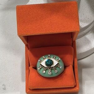 Kurt Geiger Eye Motif Ring with Teal and Gold